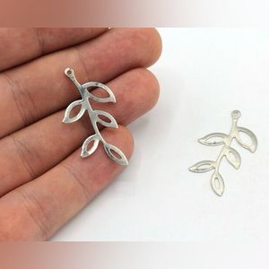 Rhodium Olive Branch Charm, Leaf Pendant, Tiny Leaf Charm, Leaf Charm